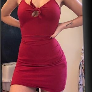 Red mini bodycon dress.